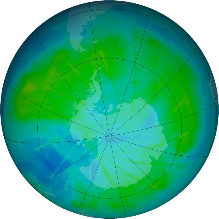 Antarctic ozone map for 23 January 2010